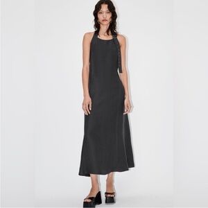Zara Gray Linen Halter Dress